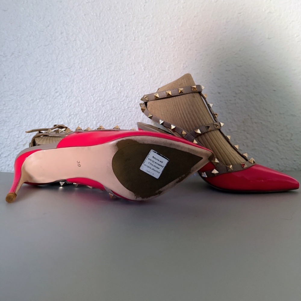 Valentino Hot Pink Patent Leather Rockstud Ankle Strap Pointed Toe Sandals Heels - Picture 5 of 16